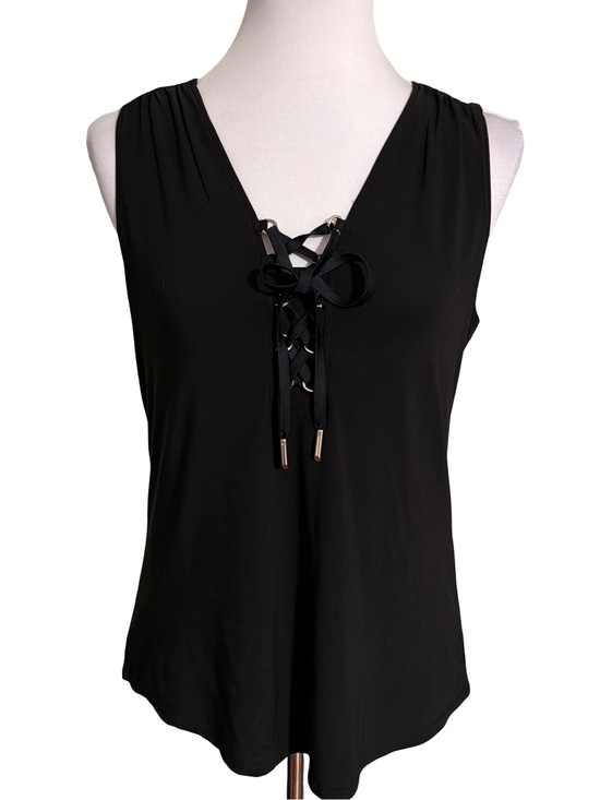 White House Black Market Tops - White House Black Market Black V-Neck Sleeveless Lace-Up Top